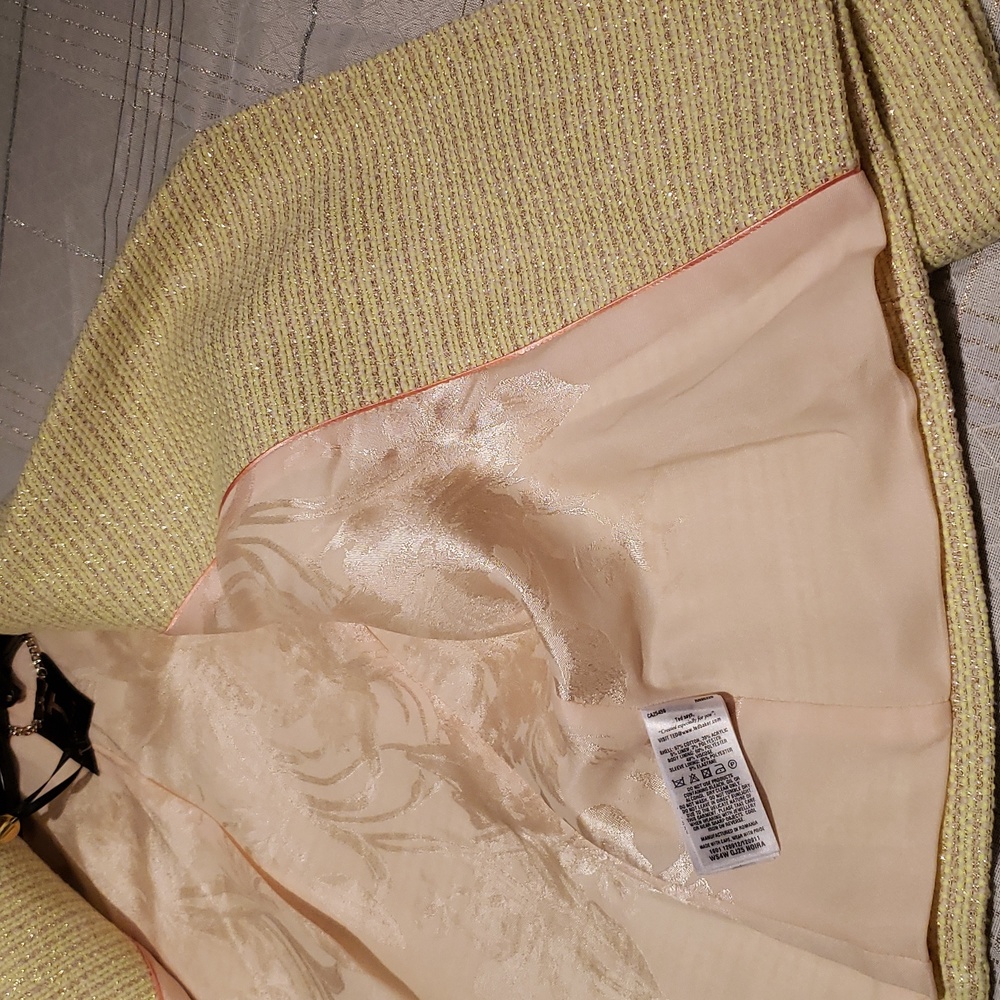 Ted Baker NEW Noira Yellow Lemon & Metallic Gold Tweed Zip Cropped Blazer Jacket - Picture 12 of 17